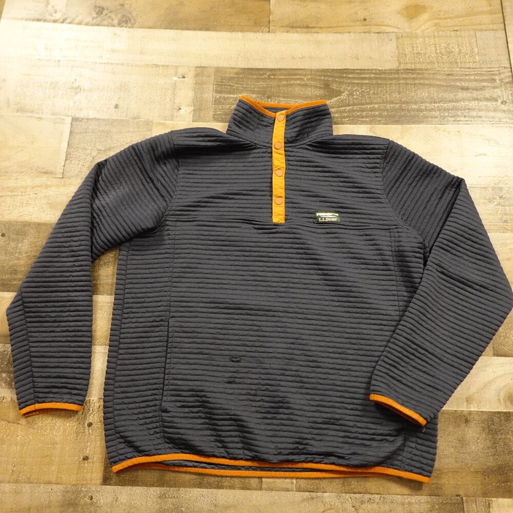 L.L.Bean Airlight Knit Pullover Men’s Large Tall Navy Orange Snap Outdoor